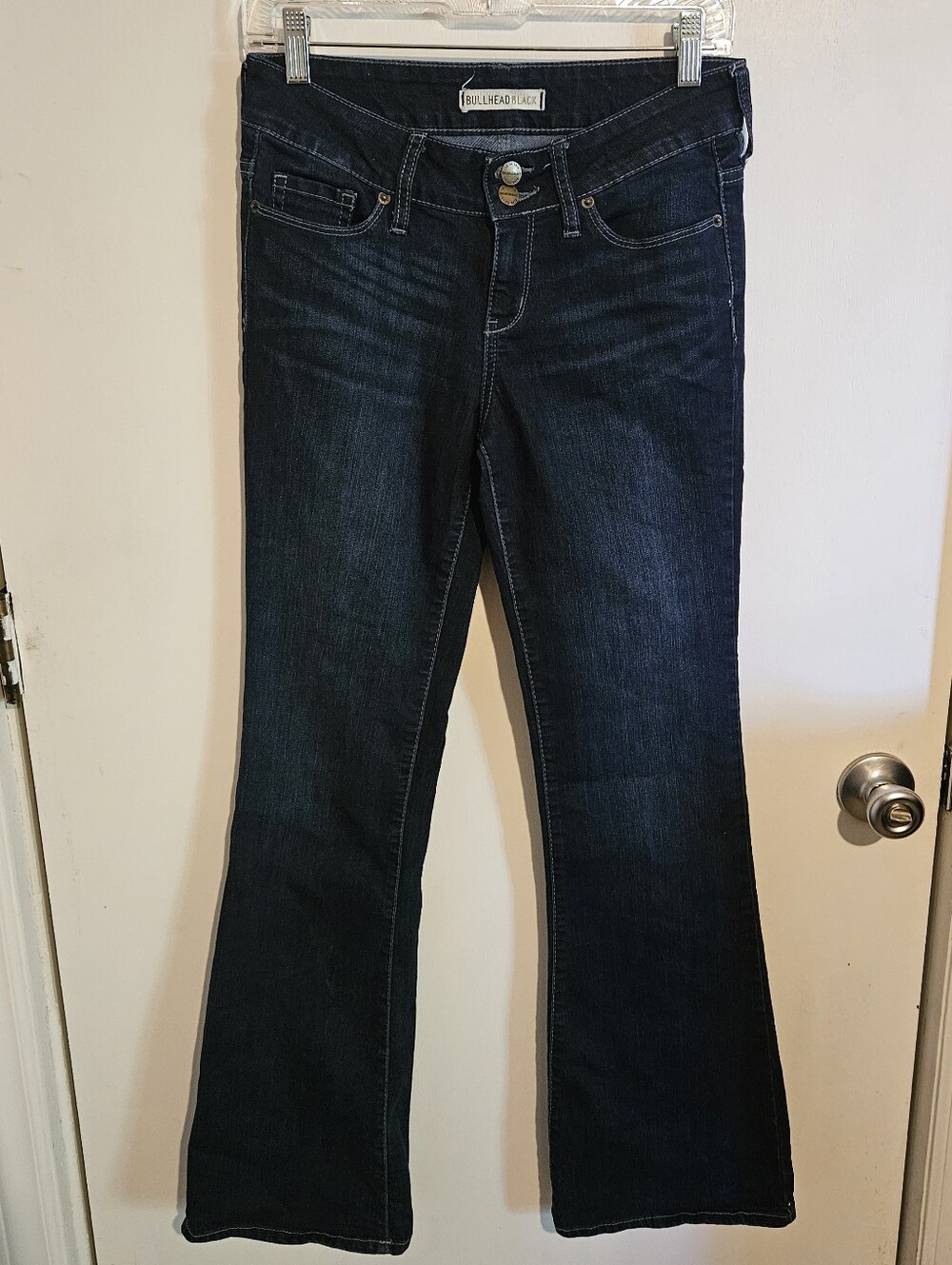 Bullhead Black Women’s Flare Jeans Juniors 9R Mid Rise Dark Wash Stretch